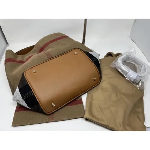 BURBERRY ASHBY canvas check medium leather trim convertible Tote shoulder bag - Picture 6 of 10